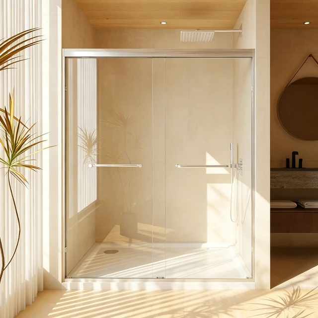 Main image of 50 Inchx 72 Inch Tempered Glass with Explosion Proof Film, Aluminum Frame Double Sliding Shower Door 4 6 mm Stainless