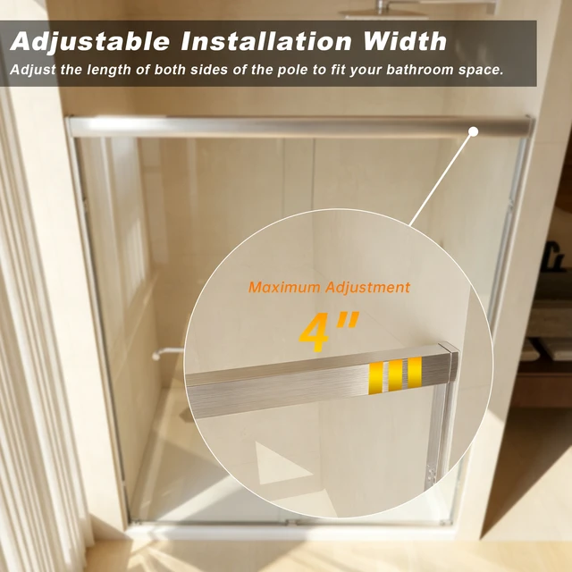 Alt view image 3 of 7 - 50 Inchx 72 Inch Tempered Glass with Explosion Proof Film, Aluminum Frame Double Sliding Shower Door 4 6 mm Stainless