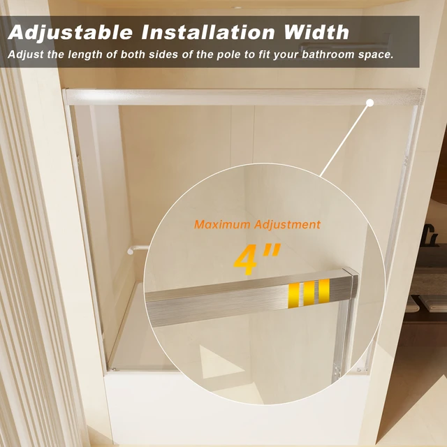 Alt view image 4 of 7 - 56 Inchx 60 Inch Tempered Glass with Explosion Proof Film, Aluminum Frame Double Sliding Shower Door 4 6 mm Stainless