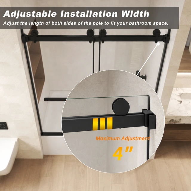 Alt view image 7 of 7 - Frameless Double Sliding Shower Door 56 to 60 Inch 62 Inch, 16 8 mm Tempered Glass Explosion Proof Film Stainless