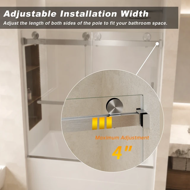 Alt view image 5 of 7 - Frameless Double Sliding Shower Door 56 to 60 Inch 62 Inch, 16 8 mm Tempered Glass Explosion Proof Film Stainless