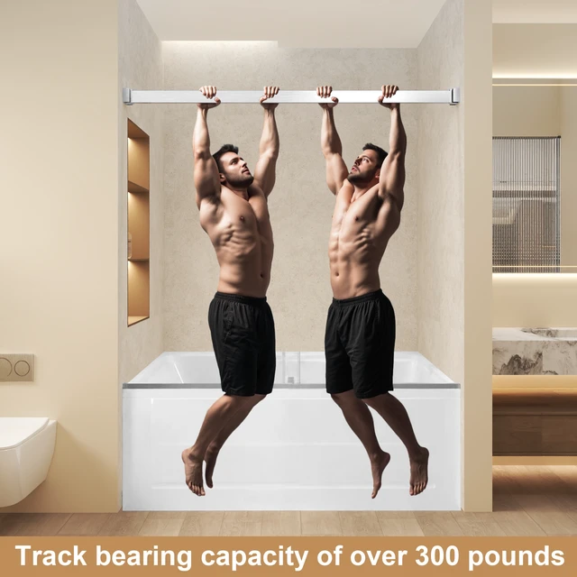 Alt view image 7 of 7 - Frameless Double Sliding Shower Door 56 to 60 Inch 62 Inch, 16 8 mm Tempered Glass Explosion Proof Film Stainless