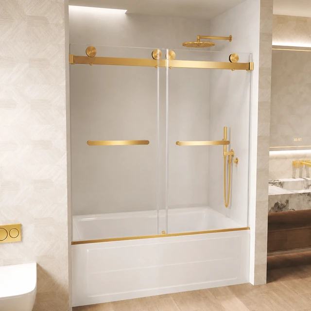 Alt view image 3 of 7 - Frameless Double Sliding Shower Door 56 to 60 Inch 62 Inch, 16 8 mm Tempered Glass Explosion Proof Film Stainless