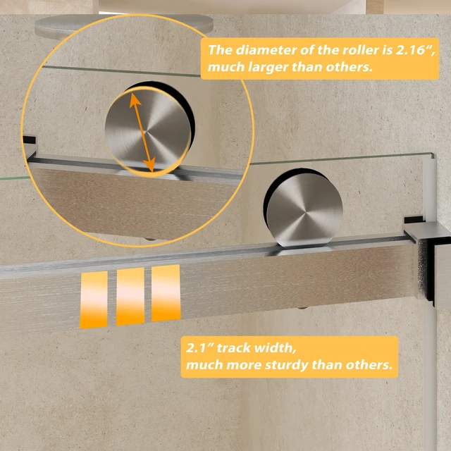 Alt view image 6 of 7 - Frameless Double Sliding Shower Door 56 to 60 Inch 62 Inch, 16 8 mm Tempered Glass Explosion Proof Film Stainless