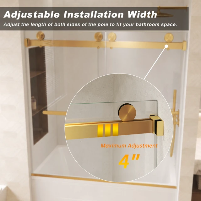 Alt view image 6 of 7 - Frameless Double Sliding Shower Door 56 to 60 Inch 62 Inch, 16 8 mm Tempered Glass Explosion Proof Film Stainless