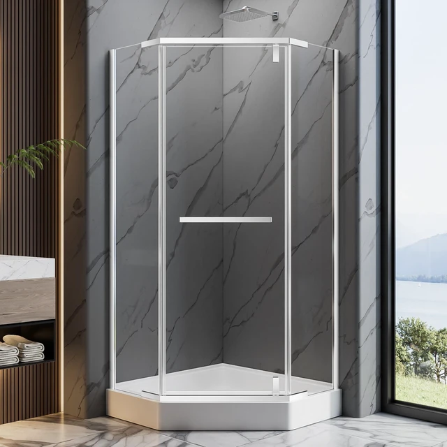 Main image of 36 Inch 36 Inch 72 Neo Angle Shower Door, Corner Shower Door 4 Tempered Glass with Explosion Proof Film Stainless