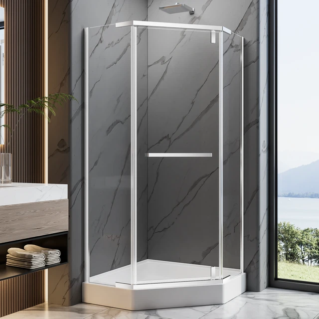 Alt view image 2 of 7 - 36 Inch 36 Inch 72 Neo Angle Shower Door, Corner Shower Door 4 Tempered Glass with Explosion Proof Film Stainless