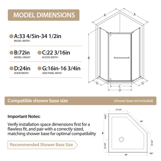 Alt view image 3 of 7 - 36 Inch 36 Inch 72 Neo Angle Shower Door, Corner Shower Door 4 Tempered Glass with Explosion Proof Film Stainless