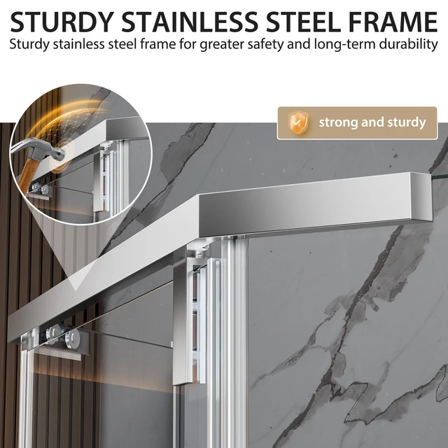 Alt view image 6 of 7 - 36 Inch 36 Inch 72 Neo Angle Shower Door, Corner Shower Door 4 Tempered Glass with Explosion Proof Film Stainless