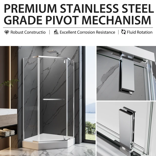 Alt view image 4 of 7 - 36 Inch 36 Inch 72 Neo Angle Shower Door, Corner Shower Door 4 Tempered Glass with Explosion Proof Film Stainless