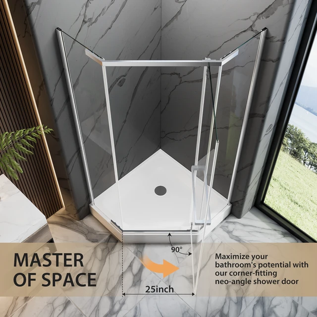 Alt view image 7 of 7 - 36 Inch 36 Inch 72 Neo Angle Shower Door, Corner Shower Door 4 Tempered Glass with Explosion Proof Film Stainless