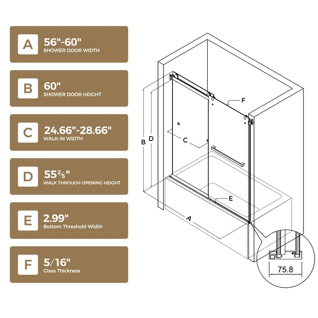 Alt view image 2 of 7 - 60 Inch 60 Inch Frameless Double Sliding Shower Door, Bathtub Door 16 8 mm Tempered Glass Explosion Proof Film