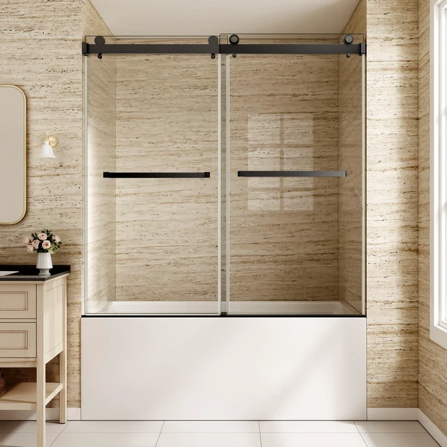 Main image of 60 Inch 60 Inch Frameless Double Sliding Shower Door, Bathtub Door 16 8 mm Tempered Glass Explosion Proof Film