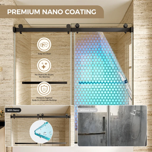 Alt view image 3 of 7 - 60 Inch 60 Inch Frameless Double Sliding Shower Door, Bathtub Door 16 8 mm Tempered Glass Explosion Proof Film