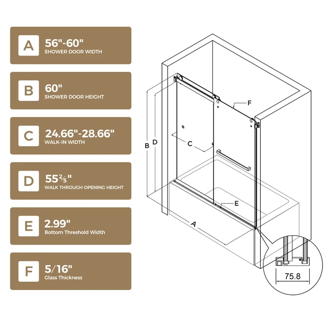 Alt view image 2 of 7 - 60 Inch 60 Inch Frameless Double Sliding Shower Door, Bathtub Door 16 8 mm Tempered Glass Explosion Proof Film Nano