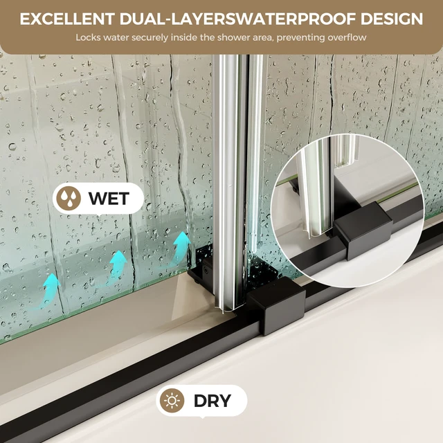 Alt view image 6 of 7 - 60 Inch 60 Inch Frameless Double Sliding Shower Door, Bathtub Door 16 8 mm Tempered Glass Explosion Proof Film
