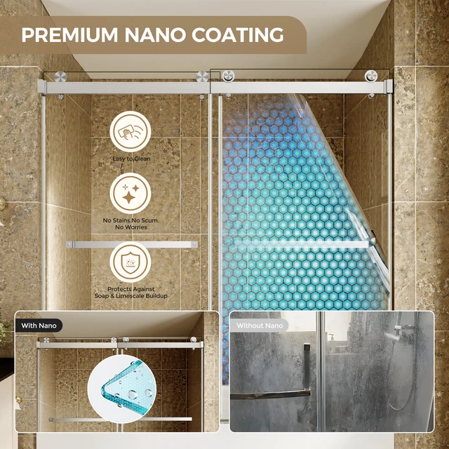 Alt view image 5 of 7 - 60 Inch 60 Inch Frameless Double Sliding Shower Door, Bathtub Door 16 8 mm Tempered Glass Explosion Proof Film Nano