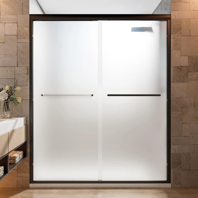 Main image of 56 to 60 Inch 72 Inch Framed Double Sliding Shower Door, 4 6 mm Frosted Ultra Tempered Glass with Nano Self