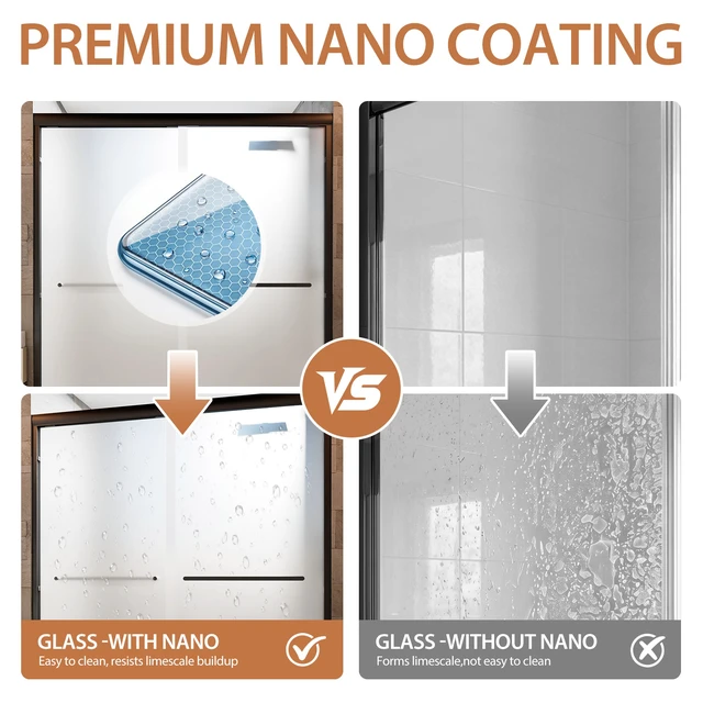 Alt view image 5 of 7 - 56 to 60 Inch 72 Inch Framed Double Sliding Shower Door, 4 6 mm Frosted Ultra Tempered Glass with Nano Self
