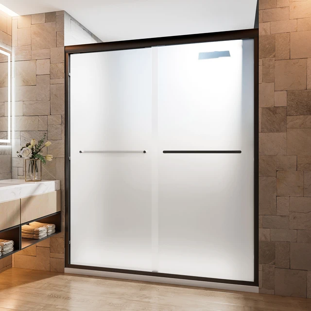 Alt view image 2 of 7 - 56 to 60 Inch 72 Inch Framed Double Sliding Shower Door, 4 6 mm Frosted Ultra Tempered Glass with Nano Self