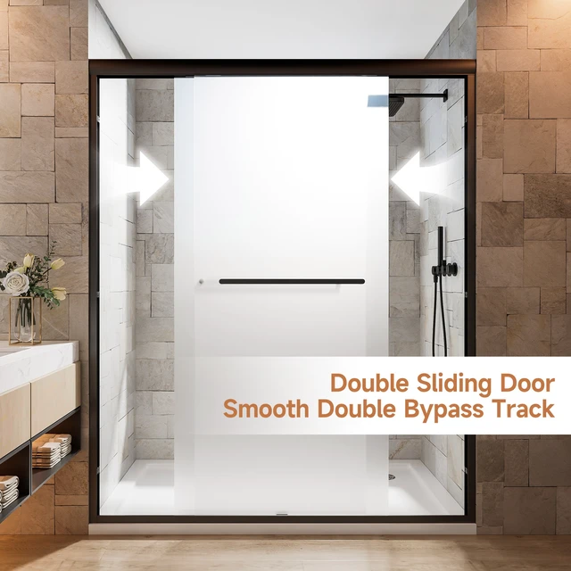Alt view image 6 of 7 - 56 to 60 Inch 72 Inch Framed Double Sliding Shower Door, 4 6 mm Frosted Ultra Tempered Glass with Nano Self