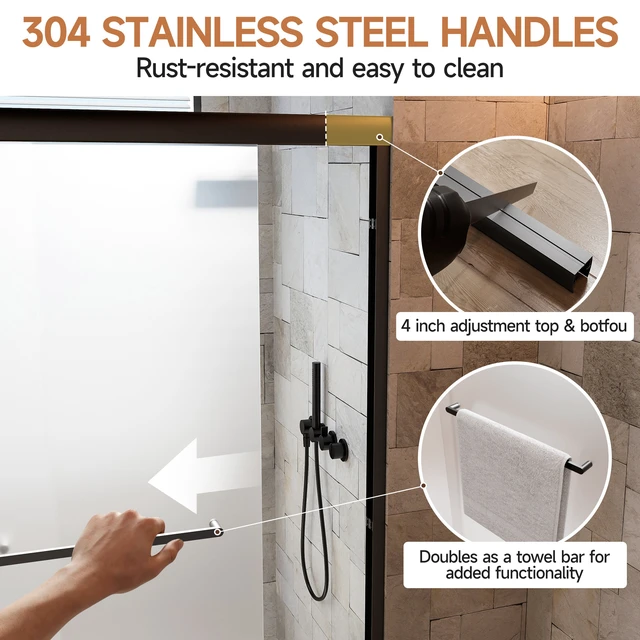 Alt view image 7 of 7 - 56 to 60 Inch 72 Inch Framed Double Sliding Shower Door, 4 6 mm Frosted Ultra Tempered Glass with Nano Self