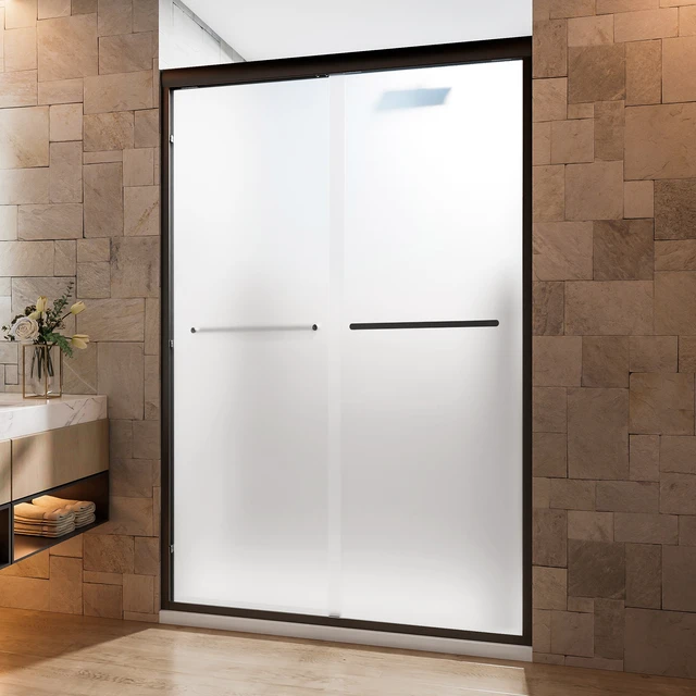 Alt view image 2 of 7 - 44 to 48 Inch 72 Inch Framed Double Sliding Shower Door, 4 6 mm Frosted Ultra Tempered Glass with Nano Self