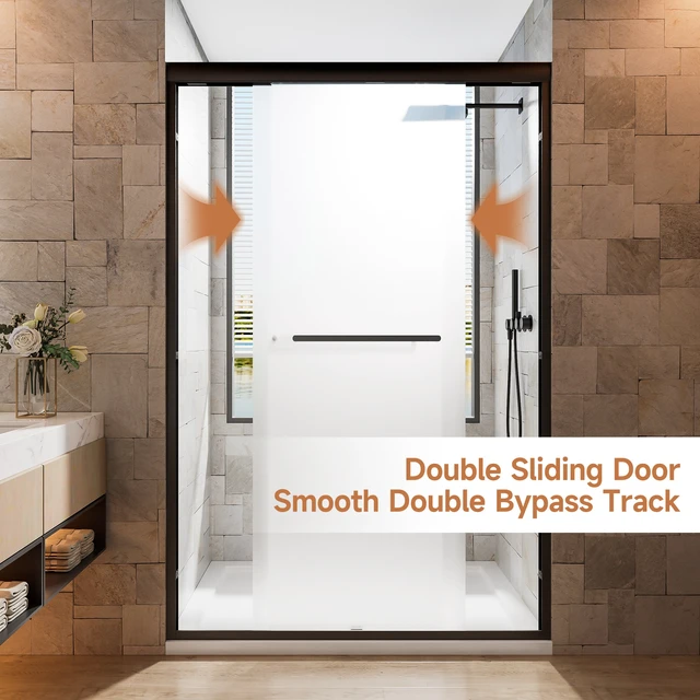Alt view image 4 of 7 - 44 to 48 Inch 72 Inch Framed Double Sliding Shower Door, 4 6 mm Frosted Ultra Tempered Glass with Nano Self