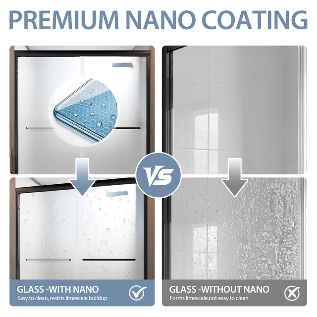 Alt view image 5 of 7 - 56 to 60 Inch 58 Inch Framed Double Sliding Shower Door, 4 6 mm Frosted Ultra Tempered Glass with Nano Self