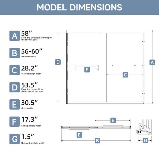 Alt view image 3 of 7 - 56 to 60 Inch 58 Inch Framed Double Sliding Shower Door, 4 6 mm Frosted Ultra Tempered Glass with Nano Self