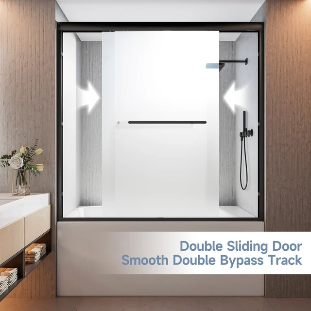 Alt view image 6 of 7 - 56 to 60 Inch 58 Inch Framed Double Sliding Shower Door, 4 6 mm Frosted Ultra Tempered Glass with Nano Self