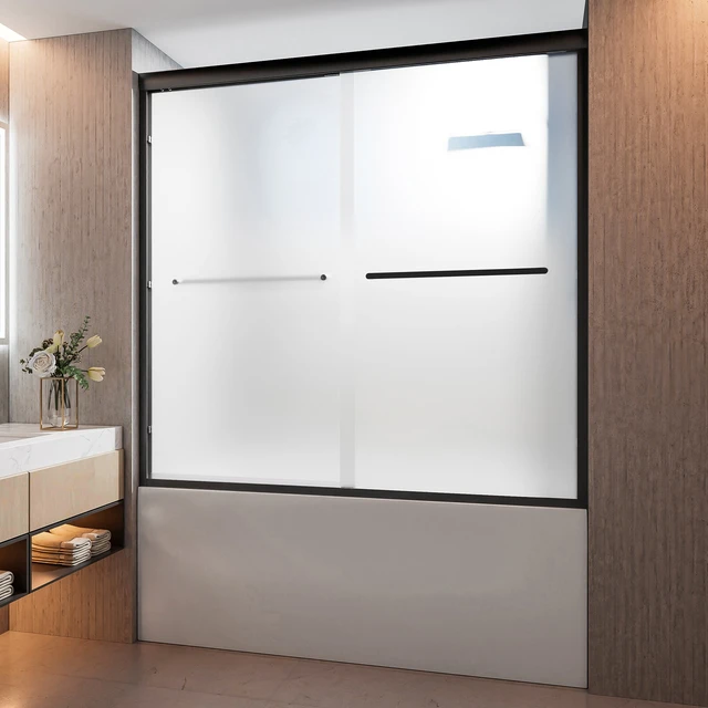 Alt view image 2 of 7 - 56 to 60 Inch 58 Inch Framed Double Sliding Shower Door, 4 6 mm Frosted Ultra Tempered Glass with Nano Self