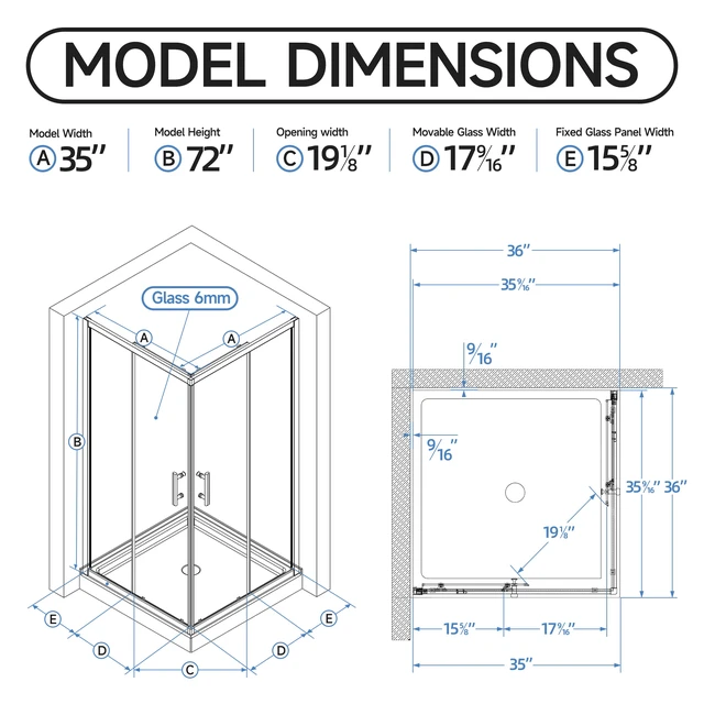 Alt view image 3 of 7 - 36 Inch 36 Inch 72 Corner Shower Enclosure Shower Stall for Walk in 4 SGCC Tempered Glass with Explosion Proof