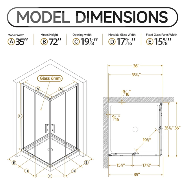 Alt view image 3 of 7 - 36 Inch 36 Inch 72 Corner Shower Enclosure Shower Stall for Walk in 4 SGCC Tempered Glass with Explosion Proof
