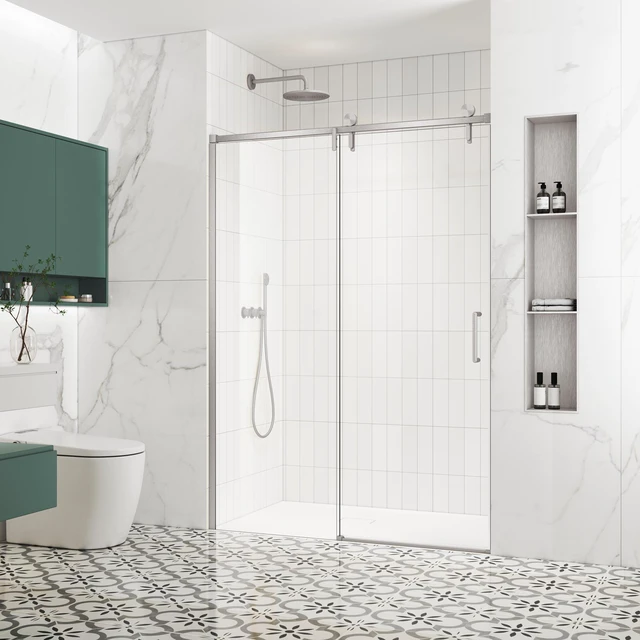 Main image of 57 to 60 78 Inch Frame Single Sliding Soft Close Shower Doors, Sliding Shower Door 8 mm SGCC Tempered Glass for Brush