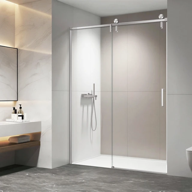 Alt view image 3 of 7 - 57 to 60 78 Inch Frame Single Sliding Soft Close Shower Doors, Sliding Shower Door 8 mm SGCC Tempered Glass for Brush