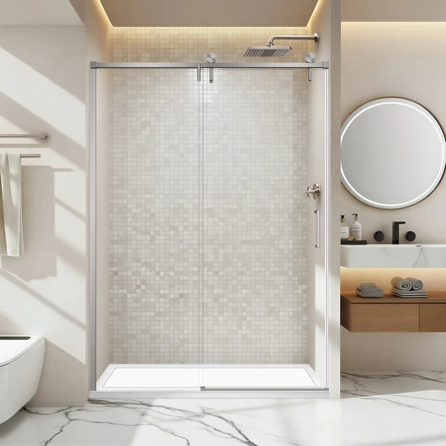 Alt view image 2 of 7 - 57 to 60 78 Inch Frame Single Sliding Soft Close Shower Doors, Sliding Shower Door 8 mm SGCC Tempered Glass for Brush