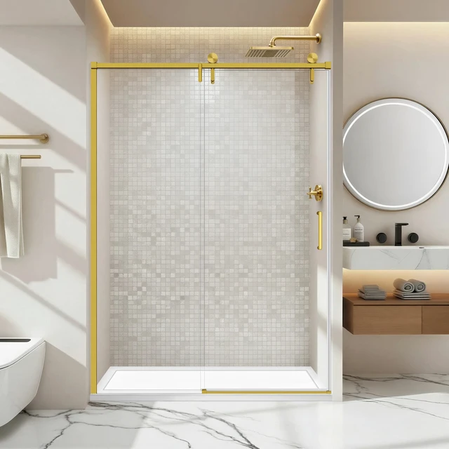 Alt view image 2 of 7 - 57 to 60 78 Inch Frame Single Sliding Soft Close Shower Doors, Sliding Shower Door 8 mm SGCC Tempered Glass for Brushed