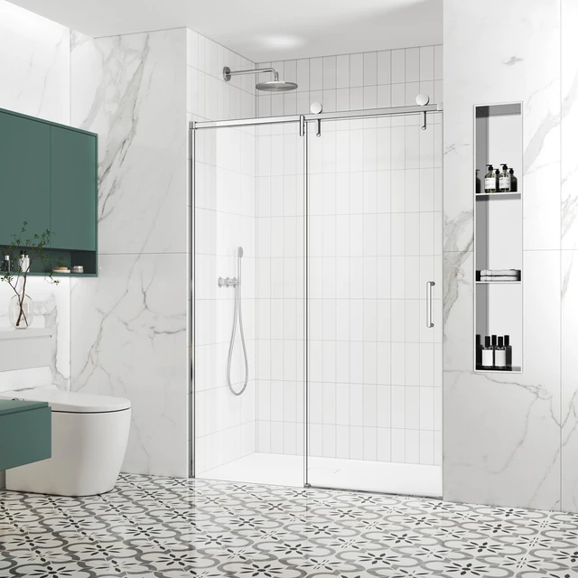 Main image of 57 to 60 78 Inch Frame Single Sliding Soft Close Shower Doors, Sliding Shower Door 8 mm SGCC Tempered Glass for Sliver