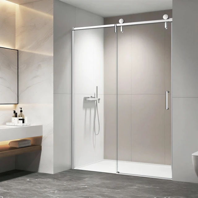 Alt view image 3 of 7 - 57 to 60 78 Inch Frame Single Sliding Soft Close Shower Doors, Sliding Shower Door 8 mm SGCC Tempered Glass for Sliver