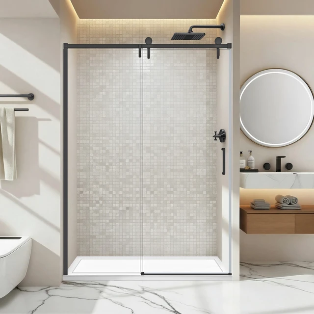 Alt view image 2 of 7 - 57 to 60 78 Inch Frame Single Sliding Soft Close Shower Doors, Sliding Shower Door 8 mm SGCC Tempered Glass for Matte