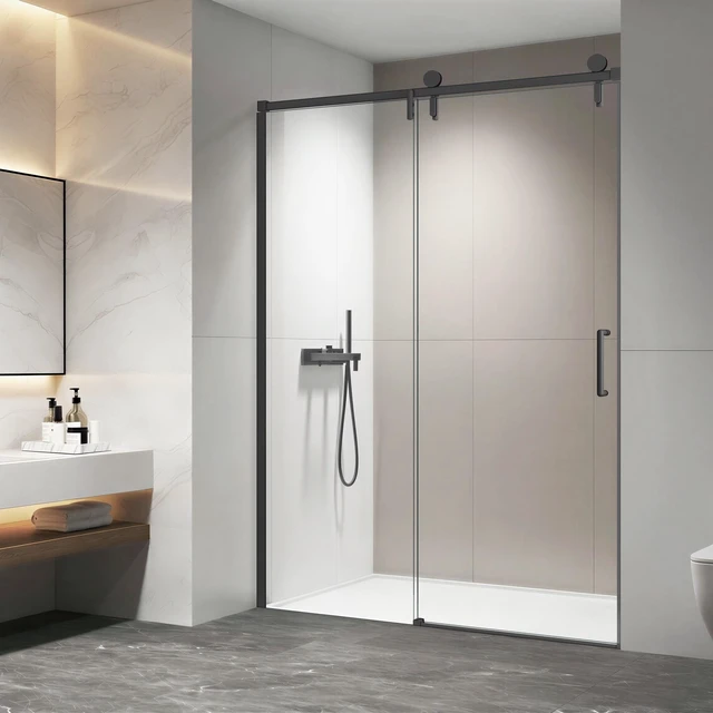 Alt view image 3 of 7 - 57 to 60 78 Inch Frame Single Sliding Soft Close Shower Doors, Sliding Shower Door 8 mm SGCC Tempered Glass for Matte