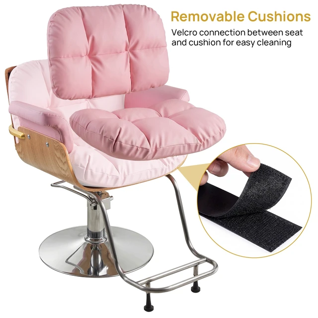 Alt view image 3 of 6 - Barber Salon and Spa Chair for Hair Stylist with Hydraulic Pump Wooden Beauty Styling Chair for Barbershop with Thicken