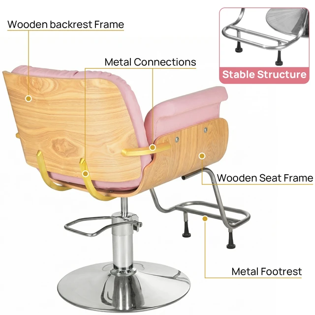 Alt view image 4 of 6 - Barber Salon and Spa Chair for Hair Stylist with Hydraulic Pump Wooden Beauty Styling Chair for Barbershop with Thicken