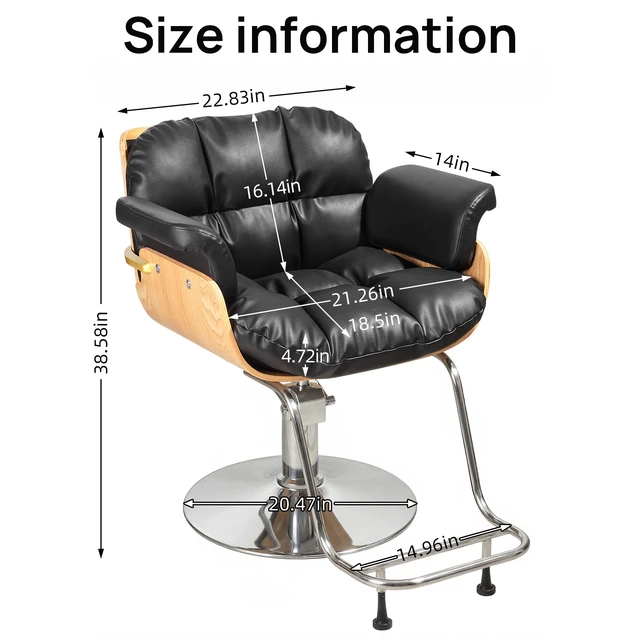 Alt view image 2 of 7 - Barber Salon and Spa Chair for Hair Stylist with Hydraulic Pump Wooden Beauty Styling Chair for Barbershop with Thicken