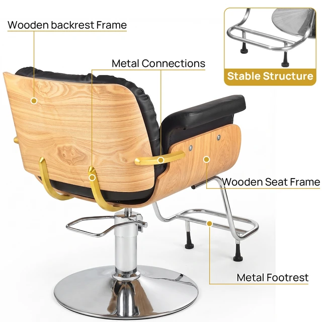 Alt view image 4 of 7 - Barber Salon and Spa Chair for Hair Stylist with Hydraulic Pump Wooden Beauty Styling Chair for Barbershop with Thicken
