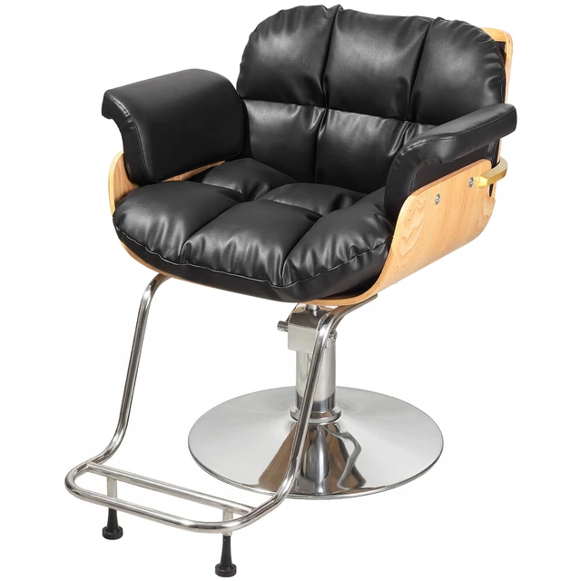 Alt view image 7 of 7 - Barber Salon and Spa Chair for Hair Stylist with Hydraulic Pump Wooden Beauty Styling Chair for Barbershop with Thicken