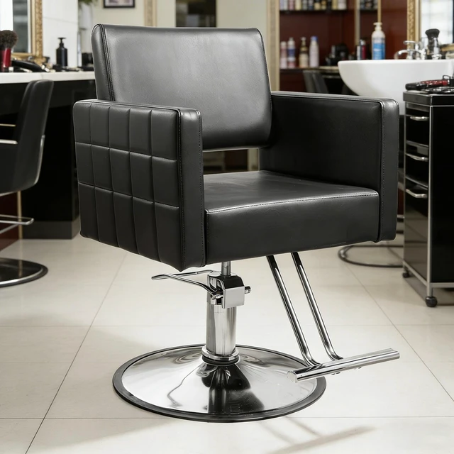 Main image of Salon Stylist Chair for Hydraulic with Heavy Duty Pump, Black Silver, Metal and PU Leather, Beauty Personal Care