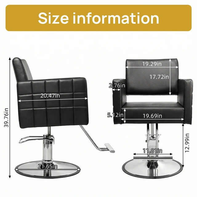 Alt view image 2 of 6 - Salon Stylist Chair for Hydraulic with Heavy Duty Pump, Black Silver, Metal and PU Leather, Beauty Personal Care