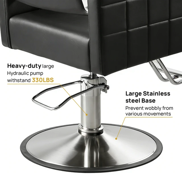Alt view image 3 of 6 - Salon Stylist Chair for Hydraulic with Heavy Duty Pump, Black Silver, Metal and PU Leather, Beauty Personal Care